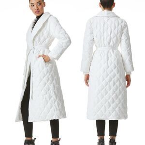 Alice + Olivia Helena Maxi Puffer Coat XS NWT White Faux Leather Quilted Belted